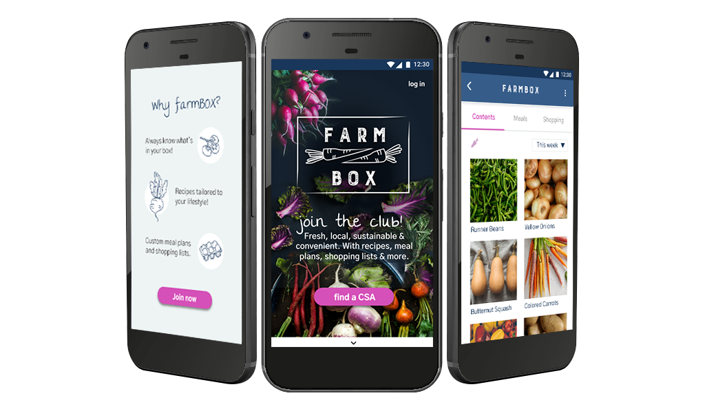 screenshots of farmbox application