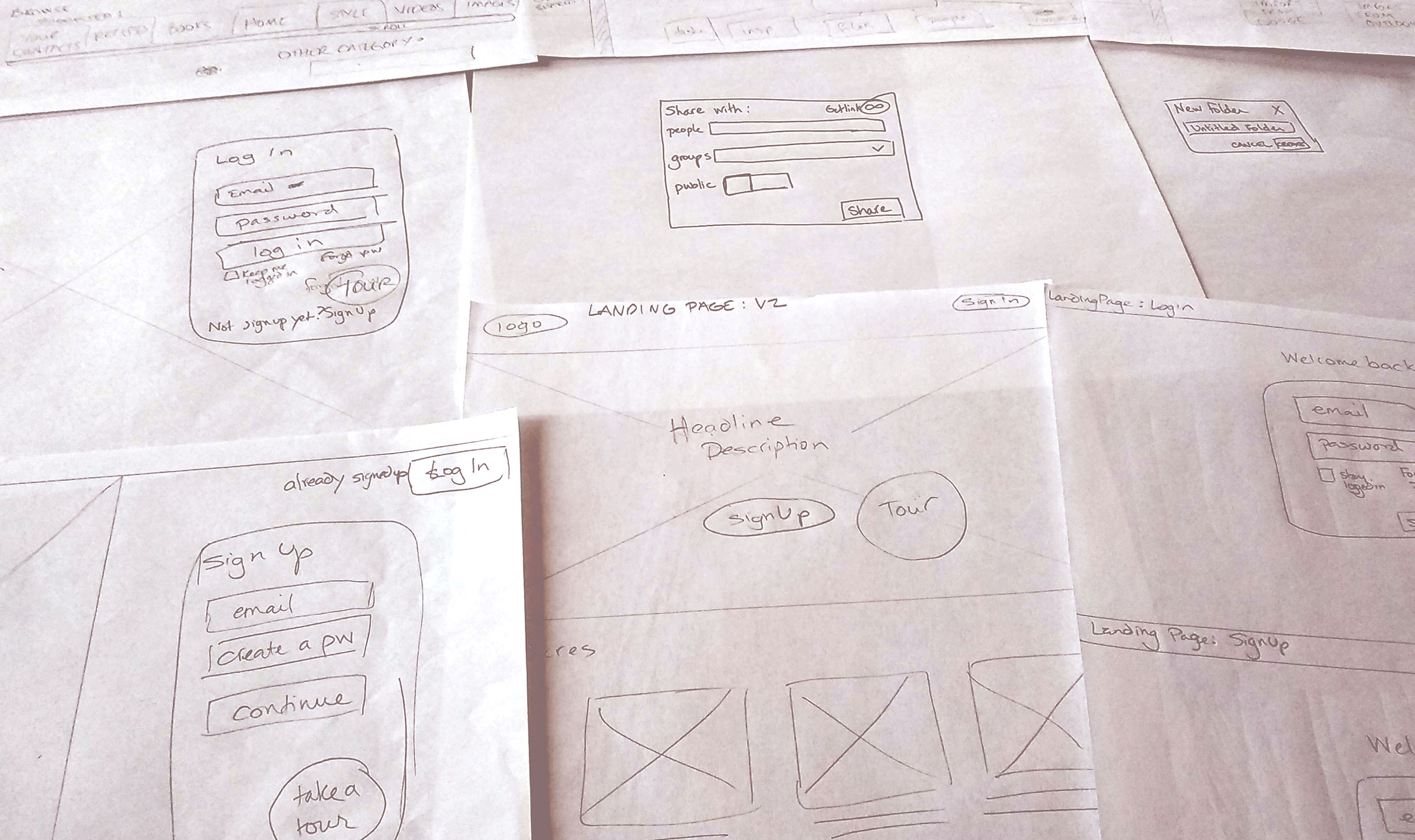 sketches of wireframes